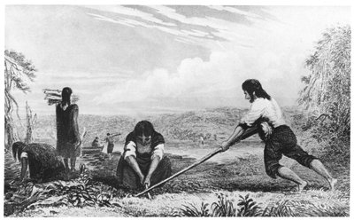 Nativi di Chiloe, Patagonia, che usano un aratro a petto, 1839 da Unbekannt