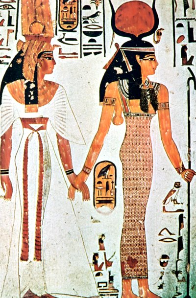 Nefertari e Iside, pittura murale egizia antica da una tomba tebana, XIII secolo a.C. da Unbekannt