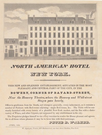 North American Hotel, New York, aprile 1832 da Unbekannt