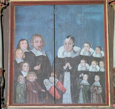 Dipinto norvegese che mostra una famiglia con quattordici figli da Unbekannt