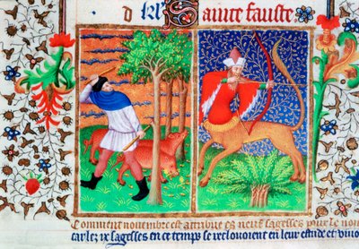 Novembre: nutrire i maiali, e Sagittario, c1423 da Unbekannt