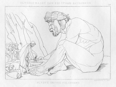 Ulisse che beve con Polifemo, il ciclope, c1833 da Unbekannt