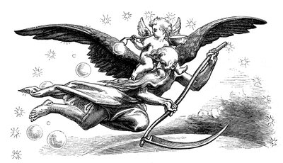 Il vecchio Padre Tempo con la sua falce, portando il nuovo anno, 1870 da Unbekannt