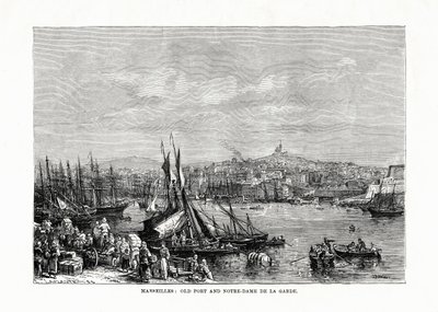 Vecchio porto e Notre Dame de la Garde, Marsiglia, Francia, 1879 da Unbekannt