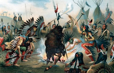 Oleografia di una danza di guerra Sioux, c1890 da Unbekannt