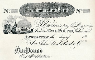 Banconota da una sterlina eseguita per la Northumberland Bank, c1820 da Unbekannt
