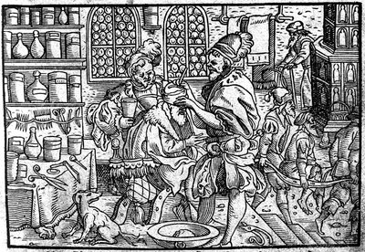 Operazione sulla testa di un uomo. Da: Die große Wundarzney di Theophrastus Bombastus von Hohenheim da Unbekannt