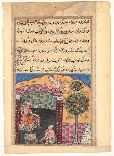 Pagina da Tales of a Parrot Tuti-nama: Settima notte: Il bramino giocatore vede..., c. 1560 da Unbekannt