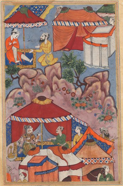 Pagina da Racconti di un pappagallo Tuti-nama: Ventiquattresima notte: Bashir confida il suo amore, c. 1560 da Unbekannt