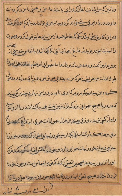 Pagina da Tales of a Parrot Tuti-nama: pagina di testo, c. 1560 da Unbekannt