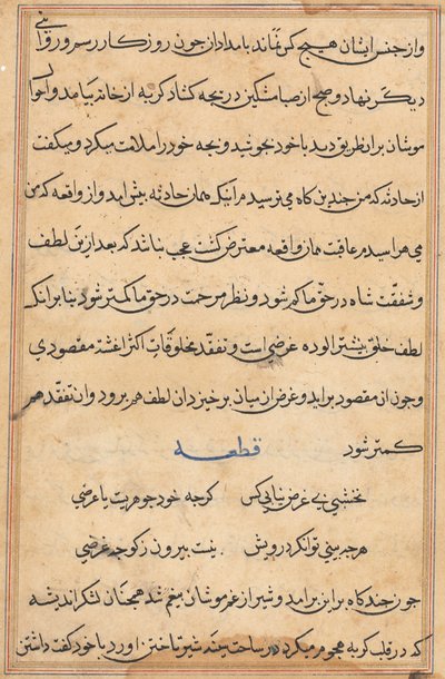 Pagina da Racconti di un pappagallo Tuti-nama: pagina di testo, c. 1560 da Unbekannt
