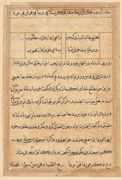 Pagina da Racconti di un pappagallo Tuti-nama: pagina di testo, c. 1560 da Unbekannt
