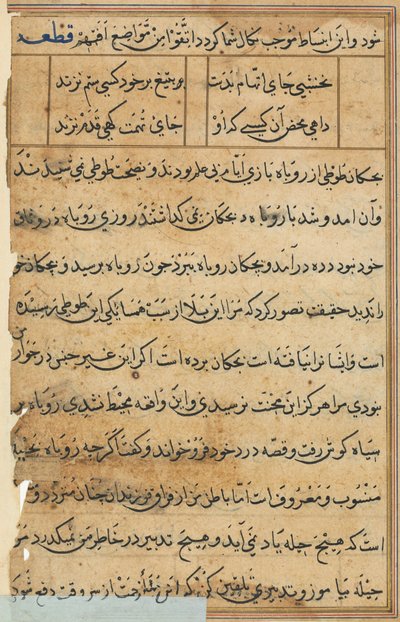 Pagina da Tales of a Parrot Tuti-nama: pagina di testo, c. 1560 da Unbekannt