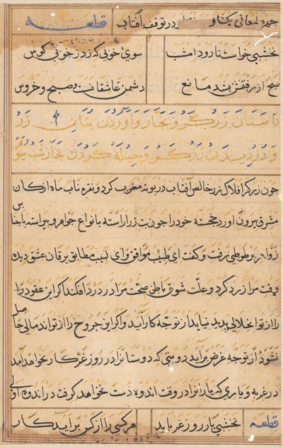 Pagina da Racconti di un pappagallo Tuti-nama: pagina di testo, c. 1560 da Unbekannt