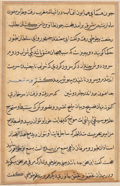 Pagina da Racconti di un pappagallo Tuti-nama: pagina di testo, c. 1560 da Unbekannt