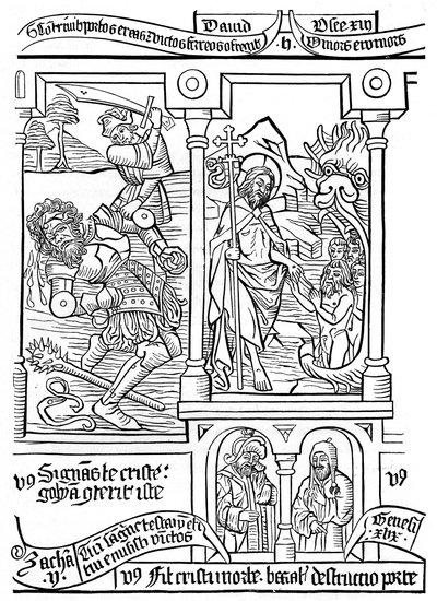Pagina dalla Biblia Pauperum, XV secolo, 1870 da Unbekannt