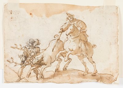 Pagina di un libro di disegni; Un cavaliere che uccide un cervo e Due galeoni in alto mare da Unbekannt