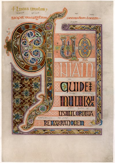 Pagina di testo illuminato dal Vangelo di San Luca, c700 da Unbekannt
