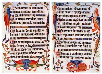 Pagina di testo illustrato dal Salterio di Luttrell, c1300-c1340 da Unbekannt