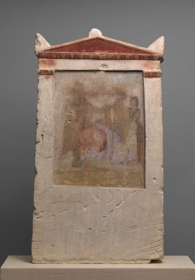 Stele funeraria dipinta in calcare con una donna in travaglio, fine IV-inizio III secolo a.C. da Unbekannt