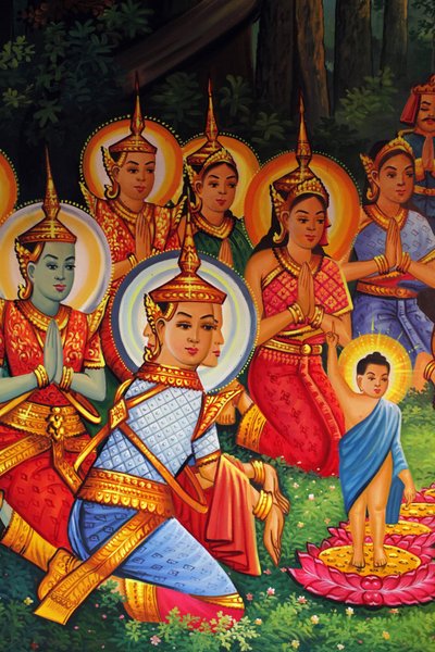 Dipinto che raffigura il compleanno del Buddha (Wesak) nel Wat Than, Phnom Penh, Cambogia da Unbekannt