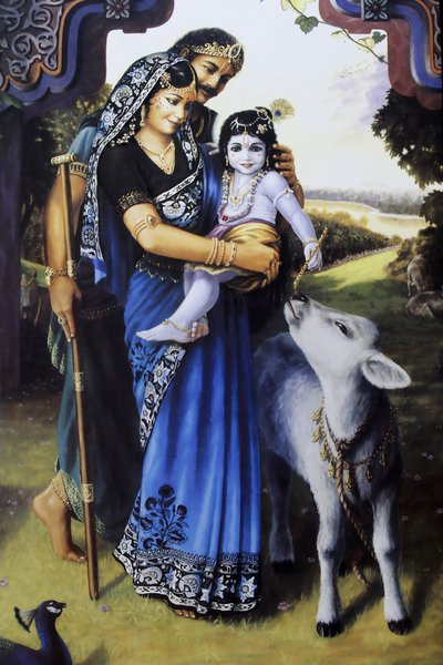 Krishna bambino con i suoi genitori adottivi Yashoda e Nanda, India da Unbekannt