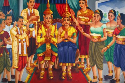 Dipinto che raffigura il re, la regina e i servitori, Udong, Cambogia da Unbekannt
