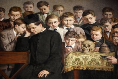Dipinto che raffigura la vita di Don Bosco nel Santuario di Maria Ausiliatrice, Valdocco, Torino, Italia da Unbekannt