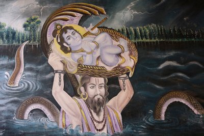 Dipinto a Gokul: Krishna bambino portato attraverso il fiume Yamuna da Vasudeva da Unbekannt
