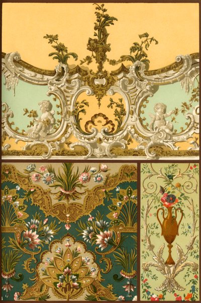 Pittura, arazzo in pelle, ornamenti in stucco, Francia e Germania, XVII e XVIII secolo, 1898 da Unbekannt