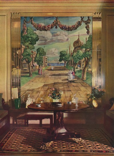 Pannello che mostra Brighton Regency, affiancato da pilastri di vetro specchiato, 1933 da Unbekannt