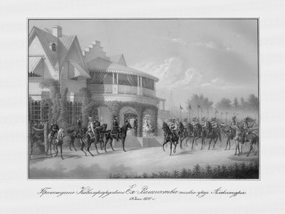 Parata del reggimento della Guardia dei Cavalieri al Palazzo Cottege nel Parco di Alessandria a Peterhof, 185 da Unbekannt