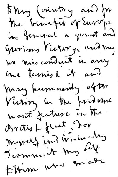 Parte di una lettera scritta da Nelson poco prima della Battaglia di Trafalgar, 1805 1894 da Unbekannt