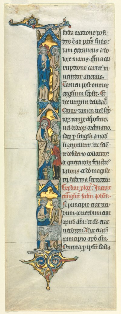 Foglio parziale da una Bibbia latina: Iniziale I[n principio] con il matrimonio a Cana, c. 1260-1270 da Unbekannt