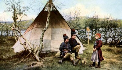 Persone con una tenda tradizionale, Lapponia, Svezia da Unbekannt