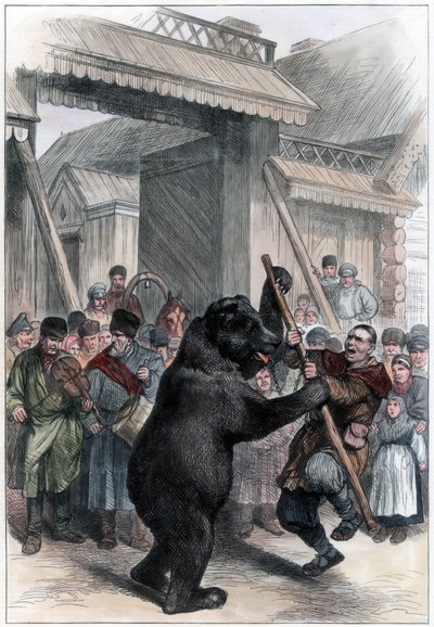 Orso che si esibisce in un villaggio russo, 1877 da Unbekannt