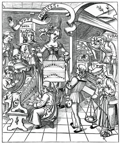 Personificazione della musica, con gli ausiliari, il poeta e i musicisti, 1508, 1870 da Unbekannt