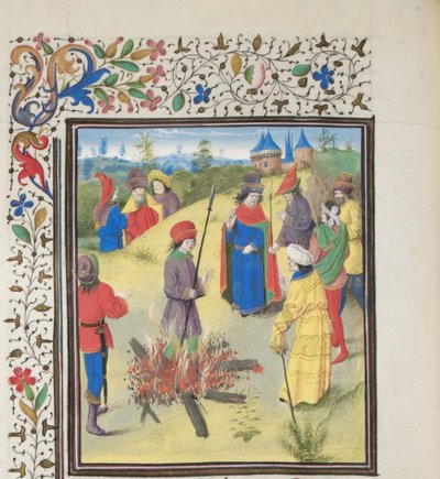 Pietro Bartolomeo sottoposto alla prova del fuoco. Miniatura dalla Historia di Guglielmo di Tiro, 1460s da Unbekannt