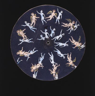 Disco del fenachistoscopio che mostra un cupido e due ragazze, c 1830 da Unbekannt