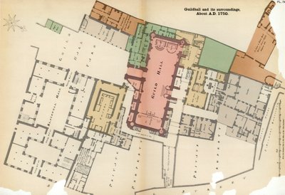 Piano della Guildhall e dei suoi dintorni, Città di Londra, c1750 1886 da Unbekannt