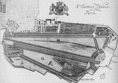 Piano del Palazzo e Parco di St James al tempo di Carlo II, c1700 1878 da Unbekannt