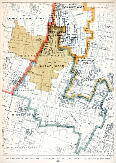 Piano dei quartieri e delle parrocchie in cui si trova la Guildhall della città di Londra, 1886 da Unbekannt