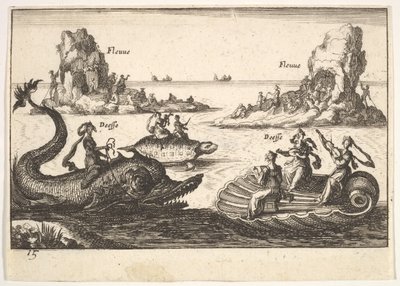 Tavola 15: Fiumi e dee, con isole galleggianti guidate da portatori di pali, figura femminile da Unbekannt