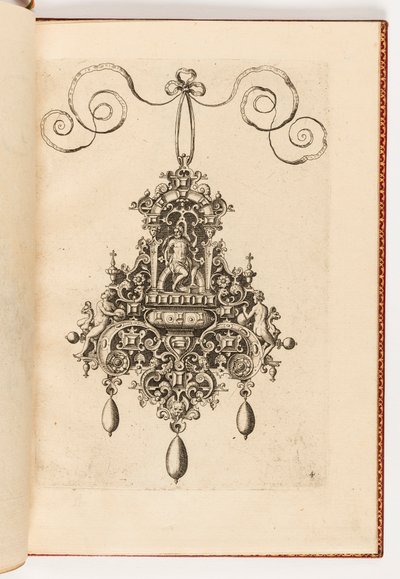 Piatto 4, da Monilium Bullarum Inauriumque Artificiocissimae Icones, Ioannis Collaert Opus Postremum (Disegni per Collane, Pendenti e Orecchini di Altissima Abilità, l