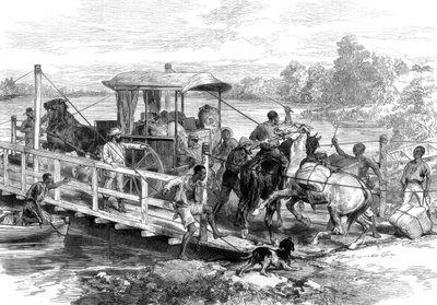 Ponte sul fiume Vaal, Klipdrift, campi di diamanti sudafricani, 1874 da Unbekannt