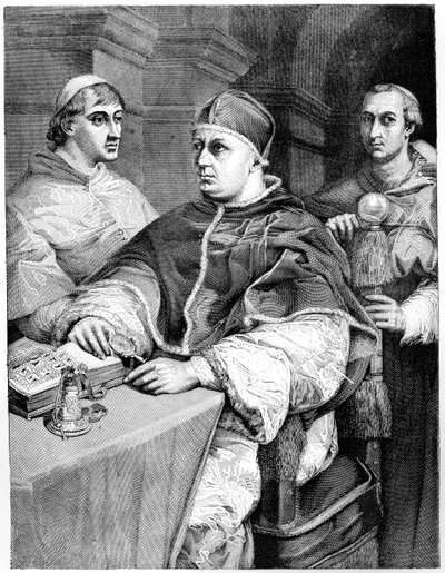 Papa Leone X, Giulio de Medici il futuro Papa Clemente VII e il Cardinale de Rossi, 1882 da Unbekannt