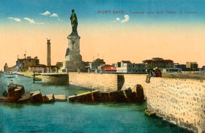 Port-Said - Vista generale e Statua di Lesseps, c1918-c1939 da Unbekannt