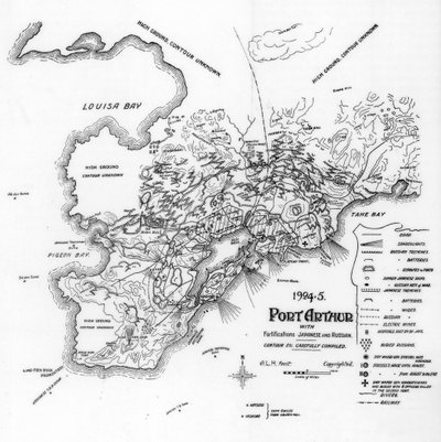 Port Arthur, Manciuria, mostrando le fortificazioni giapponesi e russe, Guerra russo-giapponese, 1905 da Unbekannt