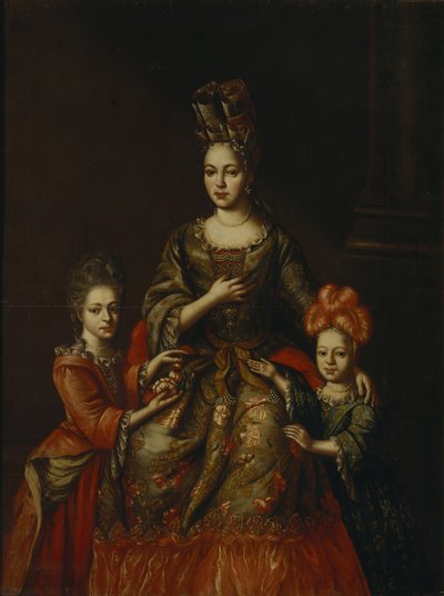 Ritratto di Anastasiya Yakovlevna Naryshkina con i figli Alexandra Kirillovna e Tatyana Kirillovna, inizio XVIII sec. da Unbekannt