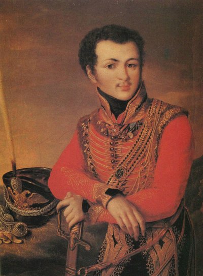 Ritratto di Artemy Lazarev 1791-1813, maestro di equitazione del Reggimento degli Ussari della Guardia, 1820s da Unbekannt